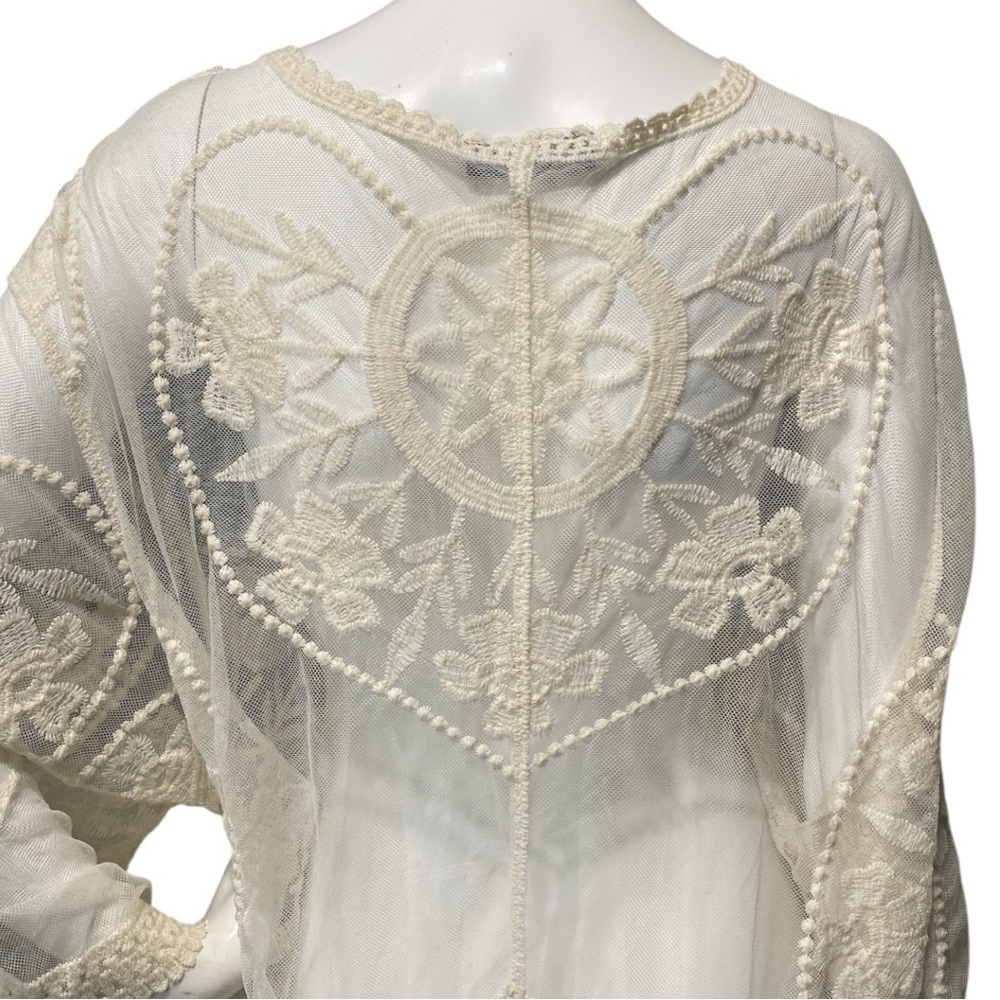 FLORAL BLOOMING Kimono Lace Cover Up Long Duster Beige  Open Front Boho Sz Large - Picture 14 of 17